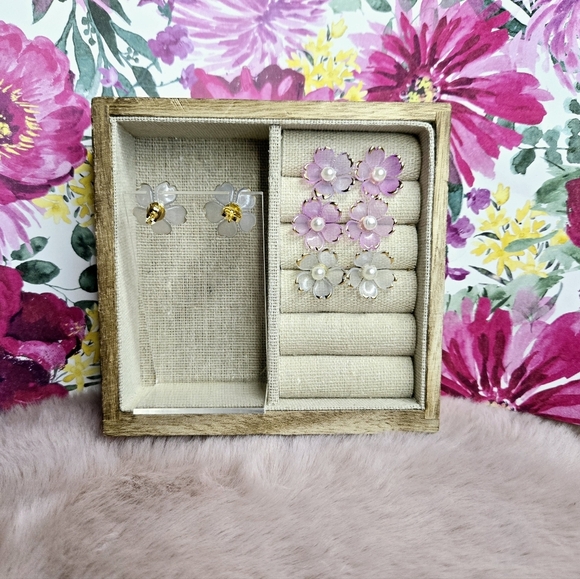 Purple and Gold Floral Earrings - Picture 2 of 2